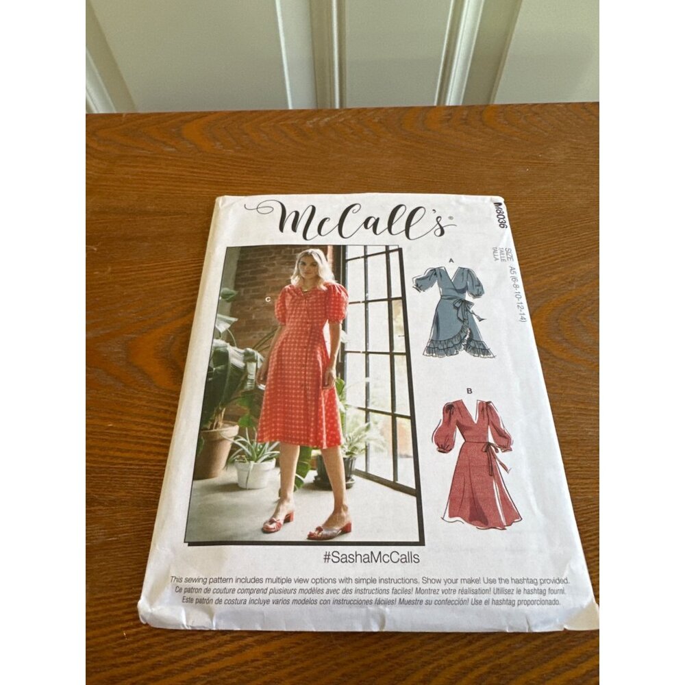McCall # M8036 Dress and Sash Sew Pattern Cut Size  6-14  Uncut